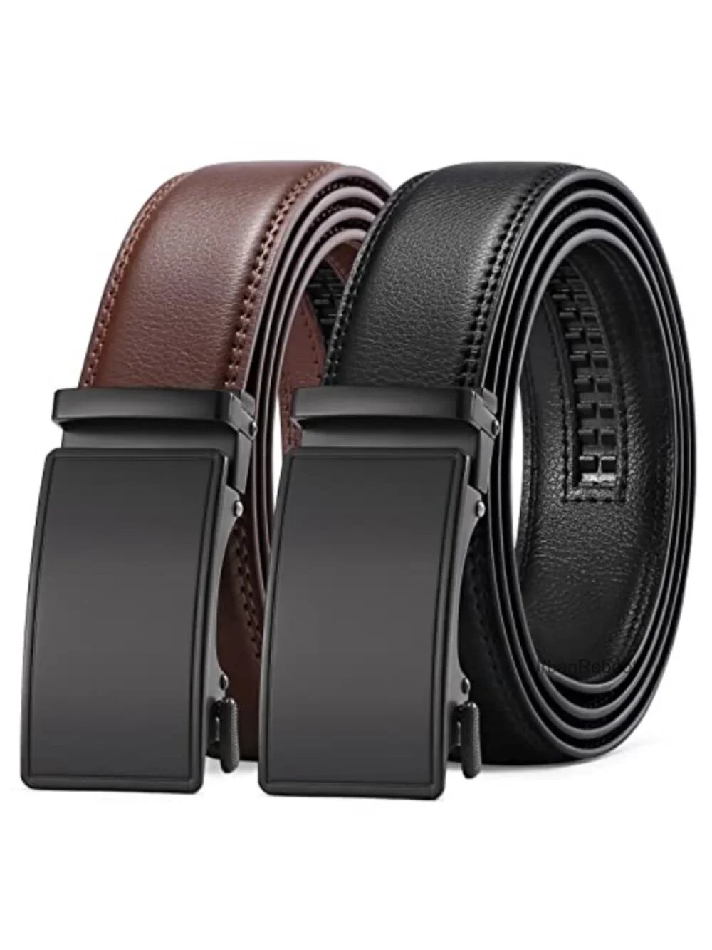 2 Pack Men's Leather Ratchet Belt Adjustable Trim to Fit Dress Casual